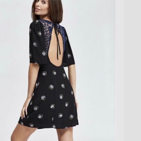 Free People NWT Black Floral Open Back Mini Dress - Picture 3 of 7